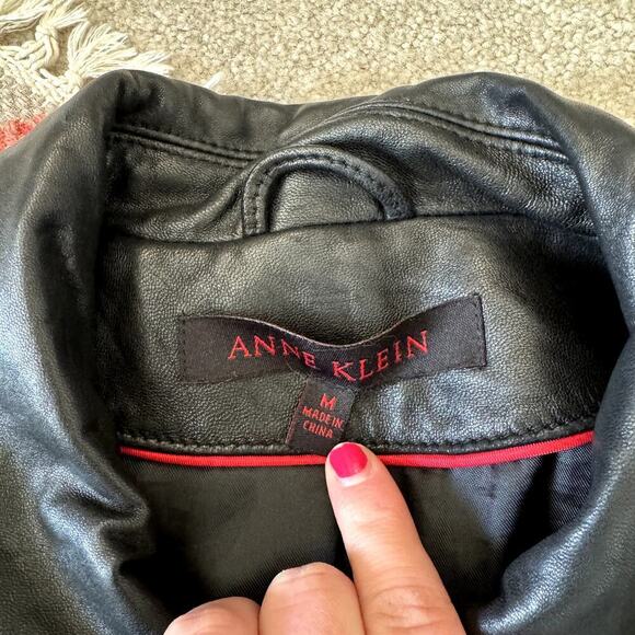 Anne Klein Lambskin Leather Black Longline Jacket Women's Size Medium - Picture 4 of 6